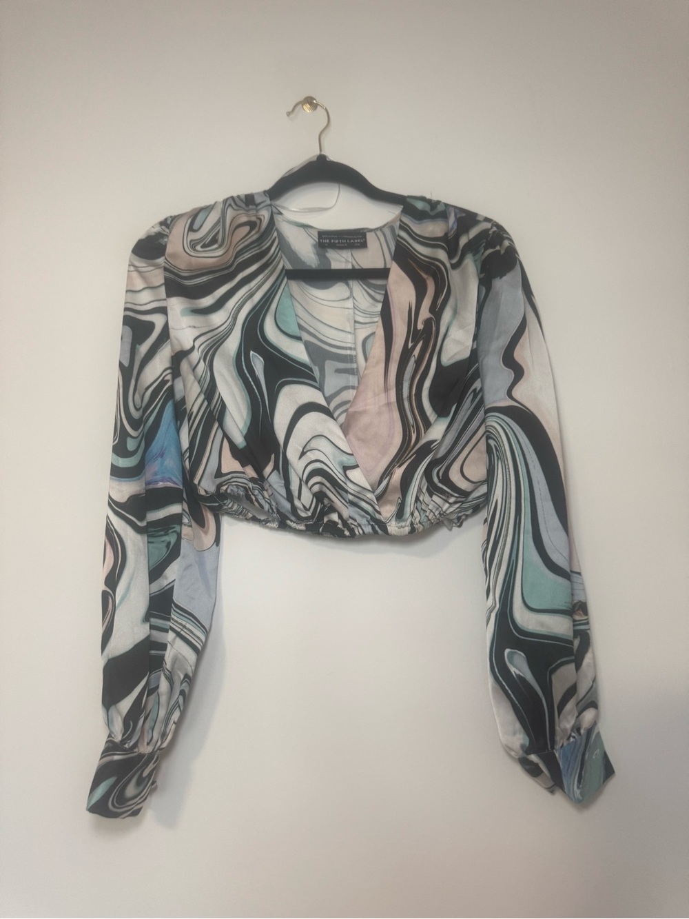 The Fifth Label Abstract Swirl Long-Sleeve Crop Blouse - Pastel Multi